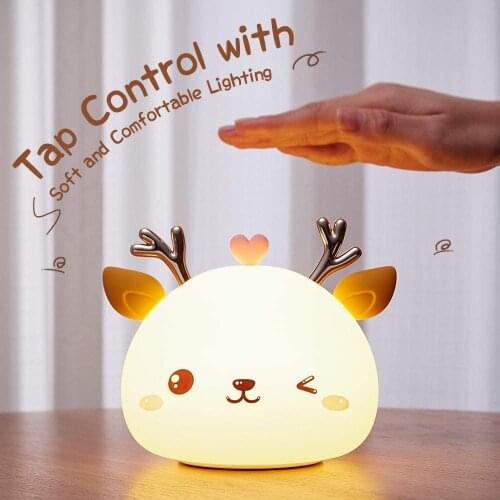 Cute Soft LED Night Light Silicone Touch Sensor 8 Colors Deer Night Lamp Kids Baby Bedroom Portable USB Rechargeable Night Lamp