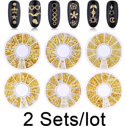 TKGOES 2 Sets/lot 14 Options Golden Color Nail Hollow Design Alloy Nail Decoration For False Nail Art Manicure Material XY-01-14