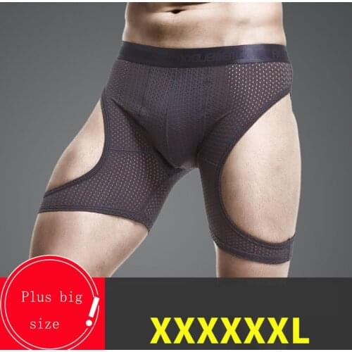 Men Breathable Mesh Boxer Trunks With Pouch Males Big And Long Mid-Waist Nylon Underwear Boy big Tall Shorts Sport Lenceria Gay