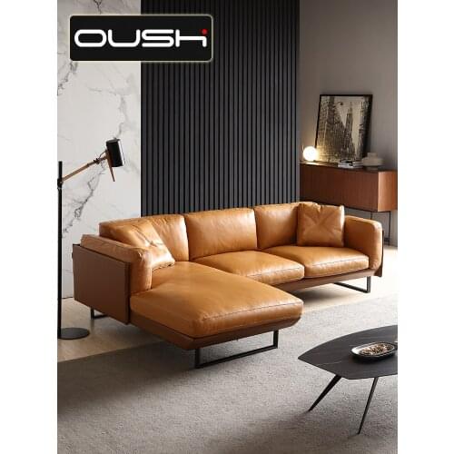 Nordic living room corner sofa, Italian minimalist orange designer, large and small house type leather sofa