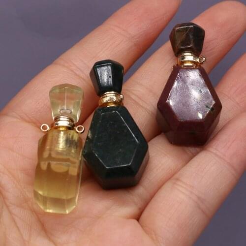 High Quality Natural Semi-precious Stone Perfume Bottle Pendant Essential Oil Vial for Jewelry Making Necklace Accessories