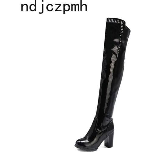 Autumn and Winter New Arrival 2020 Women Boots Black Fashion Sexy Motorcycle Platform Botas Over The Knee Boots Plus Size 33-50
