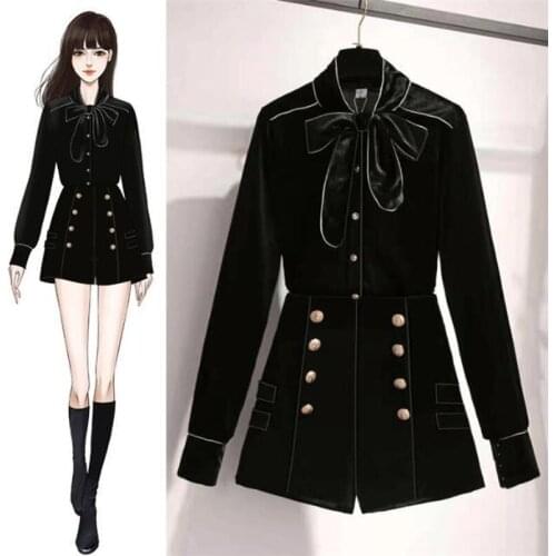 2021 Spring Autumn New Womens Two-piece Set Fashion Professional Temperament O-neck Bow Top + Wide Leg Shorts Suits Y260