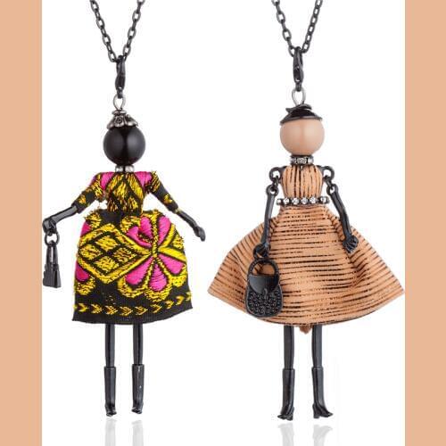 Vintage Embroidery Floral Striped Dress Doll Big Choker Necklace For Women Long Chain Statement Necklace&Pendant Maxi Jewelry