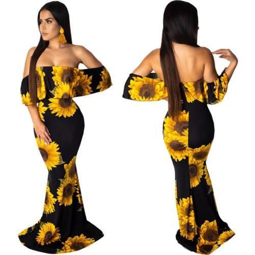 Women Sexy Print summer maxi dress 2019 Club tube Long dresses woman party night Slash Neck Clothes