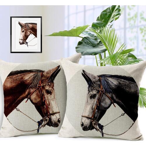 1 Pcs 45x45cm Elegant Horse Head Pattern Pillow Case Cover 3 Designs Cotton Home Linen Back Throw Supplies pd-9