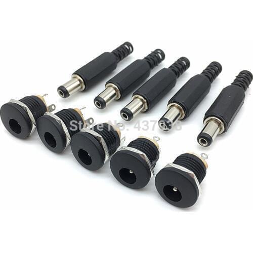 10pcs DC-022 12V 3A Plastic Male Plugs + Female Socket Panel Mount Jack 5.5x2.5mm DC Power Connector Electrical Supplies