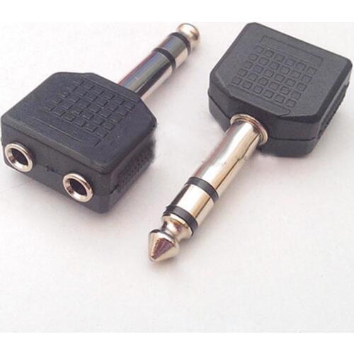 10pcs/lot 6.5 to 3.5 Dual Female Connector Plug Audio Adapter 6.35mm to 3.5mm Pairs of Channel Plug Turn Two Holes