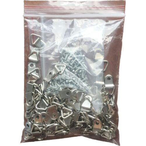 100pcs D Ring Hanging Picture Frame Strap Hanger Hooks Oil Painting Mirror Hanger with 100 Screws 50PB