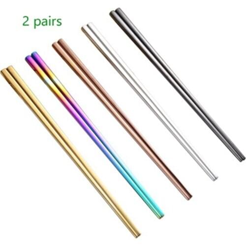 2 Pairs Top Grade Reusable 304 Stainless Steel Chopsticks Food Sticks Sushi Hashi Colorful Chinese Korea Japanese Chopsticks