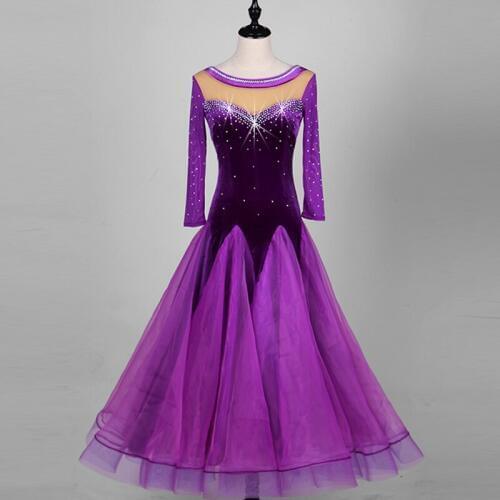 2018 New Ballroom Waltz Dance Dresses For Women Upscale Velvet Diamond Rok Dansa Ballroom Women Competition Dancewear DL2132