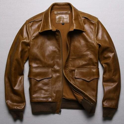 2020 USAF Men Brown A2 Pilot Leather Jacket Plus Size 6XL Genuine Thick Cowhide Men Winter Russian Leather Coat FREE SHIPPING