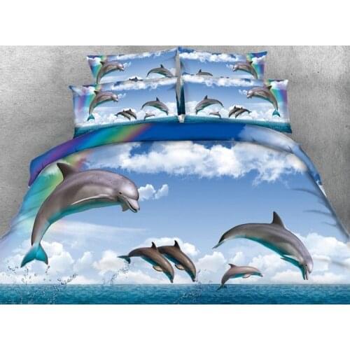 3D Dolphin Bedding set Sea Animal quilt duvet cover Rainbow bed sheets linen bedspread Super King Queen size full double 4PCS