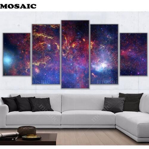 5d Diamond Embroidery Full square Diamond Painting 5 Pcs Colorful Star Filled Galaxy Abstract picture of Rhinestone Mosaic decor