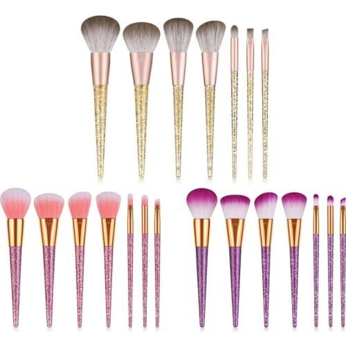7pcs Diamond Sequin Fashion Makeup Brushes Set With PVC Tube Foundation Eyebrow Beauty Comestic Make Up Tools Maquiagem
