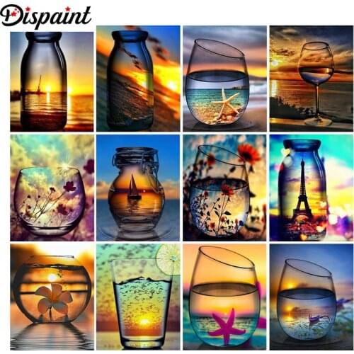 Dispaint 5D Diy Diamond Painting Cross Stitch "Evening sunset cup bottle" Home Decor Full Rhinestones Inlay Diamond Embroidery