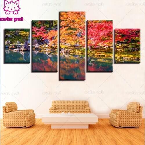 5 Pieces Tree Lake Natural Landscape diamond painting 5d diy handmade embroidery kit full square/round drill mosaic home decor