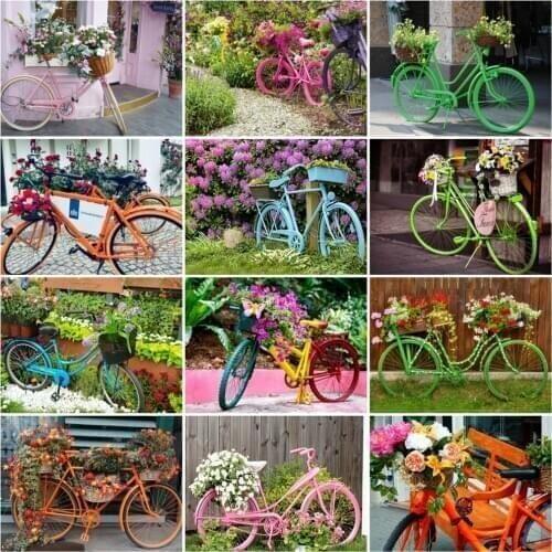 HUACAN Diamond Painting Bicycle Diamond Embroidery Flowers Mosaic Landscape Cross Stitch Home Decoration Handcraft