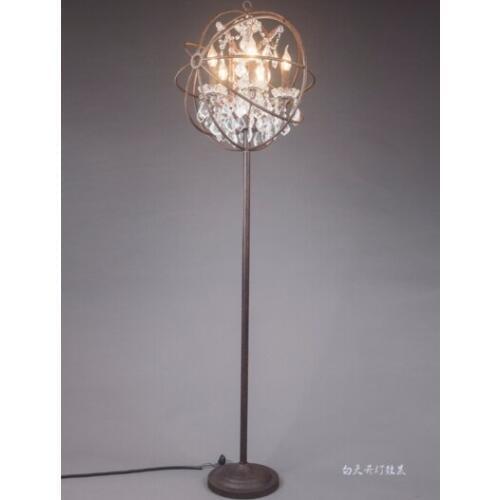 American country loft retro iron crystal floor lamp bedroom living dining room standing light lamp
