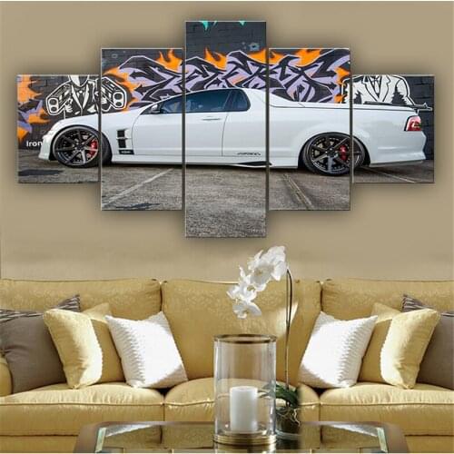 White Sports Car Framed 5 Panels Wall Art Print Painting Modern Modular Picture Home Decor Living Room Decoration Paintings