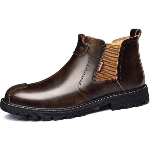Fashion British Retro Chelsea Boots Genuine Leather Mens Low Top Martin Boots Autumn Winter Mens Warm Casual Shoes