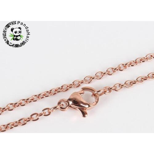 304 Stainless Steel Cross Chain Cable Chain for Necklace Makings, with Lobster Claw Clasps Rose Gold, 17.9"