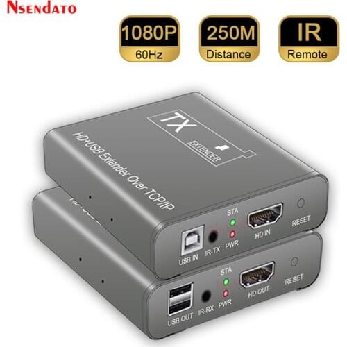 HD USB Extender 1080P 250M Over RJ45 Ethernet cat5e 6 KVM Switch Wireless Video Transmitter Receiver Extender For Mouse keyboard