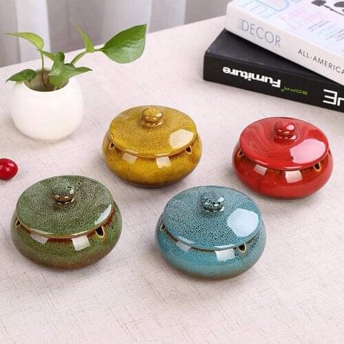 Ceramic Ashtray With Lids Windproof Cigarette Ashtray For Lndoor Or Outdoor Use Ash Holder For Smokers Desktop Smoking Ash Tray