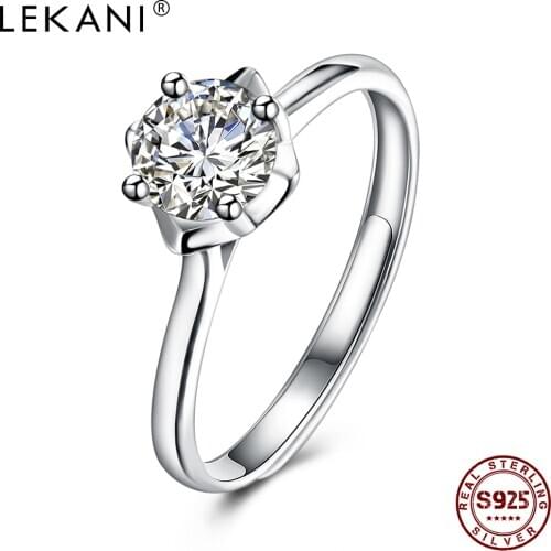 LEKANI Sterling Silver 925 Jewelry For Girl Rings Adjustable Geometric Style Round Zircon Women Cute Ring Anniversary On Sale