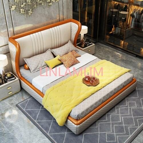 Real Genuine cow leather bed Soft Beds Bedroom camas lit muebles de dormitorio yatak mobilya quarto unique designer furniture