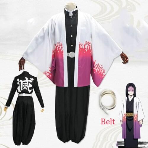 HOT! Anime Demon Slayer Ubuyashiki Kagaya Cosplay Costume Full set Clog Shoes Cloak Anime Halloween Carnival Party Dress