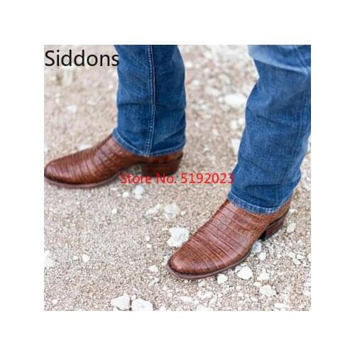 Ankle Boots Men Shoes Mens High Quality PU Leather Brown Striped Low Heel Boots Botas Hombre Blancas Zapatos De Hombre D312