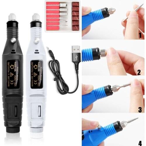 Stainless Steel Mini Electric Nail Drill Set Manicure Pedicure Nail Tool Nail Cutter with Drill Bits Nail Polisher USB Portable
