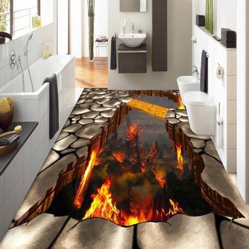Custom Flooring Mural Wallpaper Lava Stone Magma 3D Stereoscopic Floor Sticker Painting PVC Self-adhesive Waterproof Wallpaper