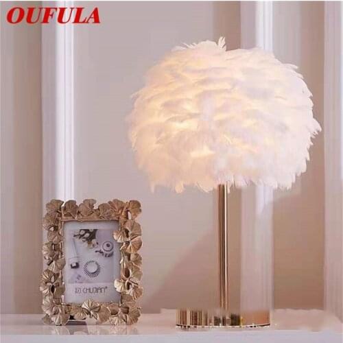 OUFULA Creative Table Lamps Feather Desk Light Contemporary for Living Room Bed Room Decoration