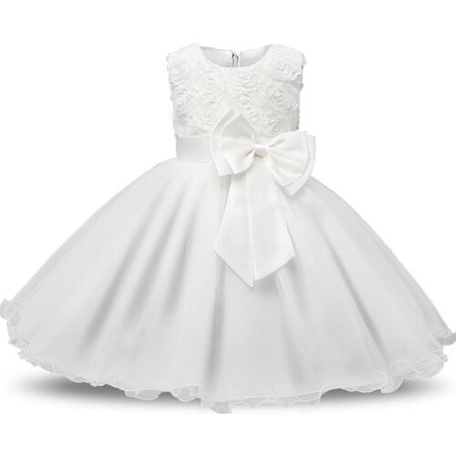 Flower Girls Dresses Elegant Summer Baby Girl Princes Wedding White Dress For Christening Childrens Party Costume Kids Clothing