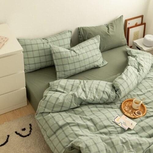 Simple Plain Plaid Bedding Set, Cotton Household Duvet Cover, Cotton Bed Linen Set, Double-sided Solid Color Bedding Set, 4pcs