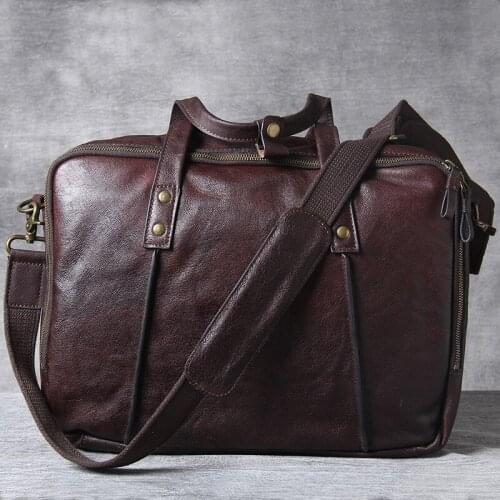 Genuine Leather Men Bag Casual Business Man Shoulder Crossbody Bags Cowhide Large Capacity Top Layer Leather Briefcase Bag