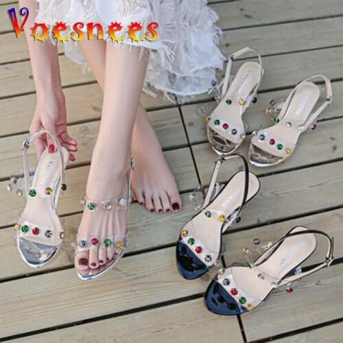 2020 HOT Brand New Color Diamond Women Sandals Sandals High Heels 6.5M Lady Party Dress Shoes Summer Luxury Female Wedding Shoe