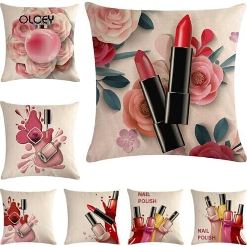 High-end Luxury Nail Polish Lipstick Lipstick Perfume Print Linen Casual Decoration Pillowcase Home Bedroom Hotel Car Decoration