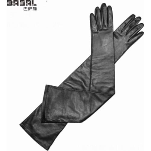 80cm 31.5Inches Women Sexy Black 100% Leather Extra Long Opera Evening Driving Gloves