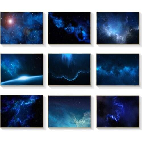 Modern Nordic Blue Starry Sky Landscape Canvas Painting Blue Starry Night Scene Quiet Frameless Easy Art Poster Home Decor