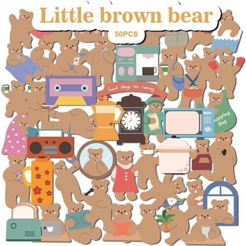 TD ZW 50Pcs Cute Little Brown Bear Sticker For Suitcase Skateboard Laptop Luggage Fridge Phone Car Styling DIY Decal Sticker