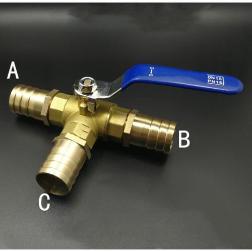 12mm Hose Barb Three Way Tee Type T-Port Brass Ball Valve For Water Oil Air