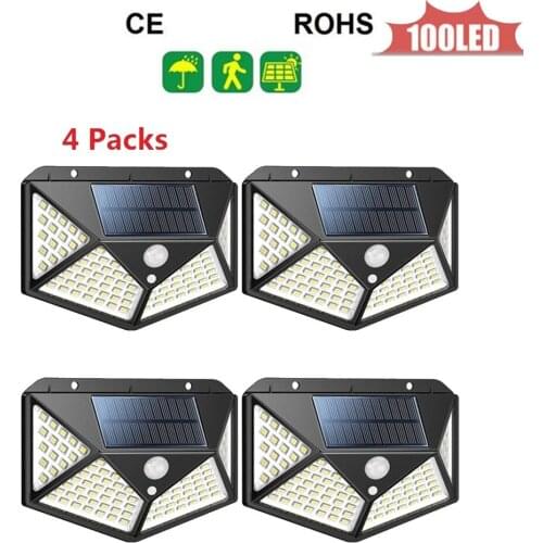 100LED Solar Lights Outdoor Motion Sensor Wall Sconces Light with Remote Control Lamp Security Lighting For Garden Wall 4 sided