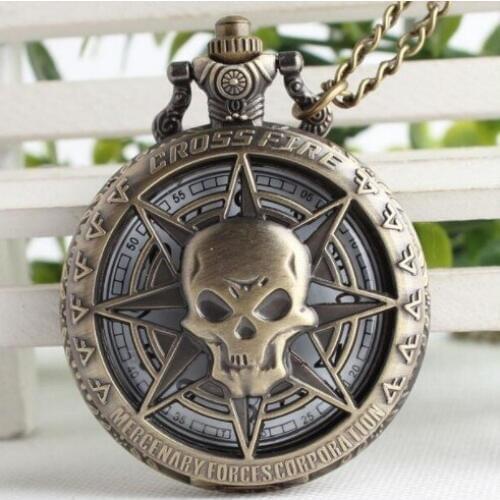 Vintage Bronze Steampunk Quartz Pocket Watch Hollow Carribean Pirate Skull Head Horror Men Women Pendant necklace Gift watches