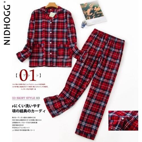 Womens Plus Size Long Sleeve Trousers Pajamas Turn-down Collar Printing Pajama Set Cotton Brushed Fabric Home Wear 2 Piece