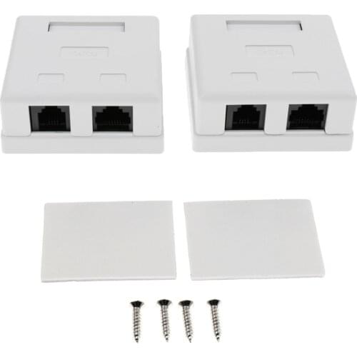 2Pieces 2 Port RJ45 Surface Mount Box -- White (Box Only) -–Mounting Pad and Screw Included