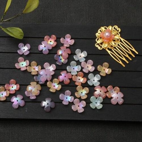 20pcs 15mm Acrylic Petal Base Accessories, Pearly Shiny Flower Beads Base Charm, DIY Handmade Flower Torus Jewelry Accessories
