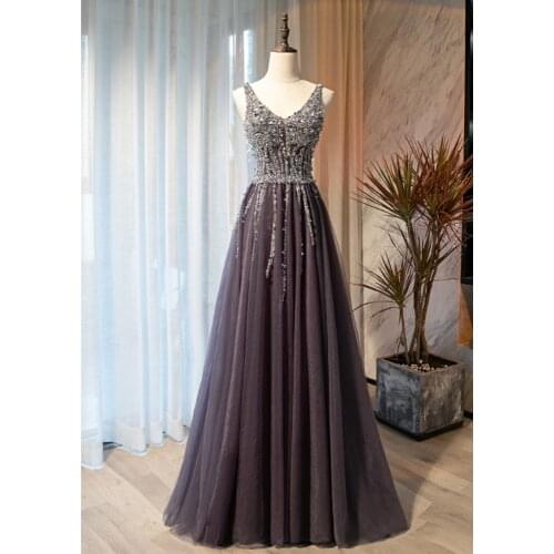 2021 Evening Dresses New Arrival Shining Beading Sequins Pleats Tulle Prom Gowns
